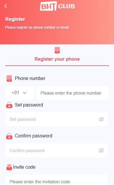 BHT Club register page